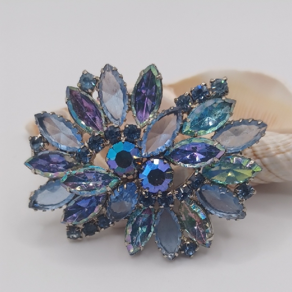 Vintage Blue and Purple AB Rhinestone Brooch
